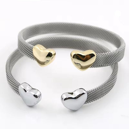 Fashion Heart  Stainless Steel Open Cuff  Bangles